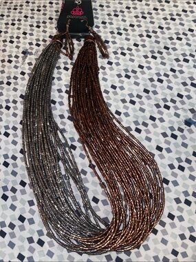 paparazzi Metallic Brown and Gunmetal Multi-Strand Beaded Necklace